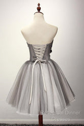 Tulle Gray Short Semi Formal Prom Dress Homecoming Dress Coktail Dress